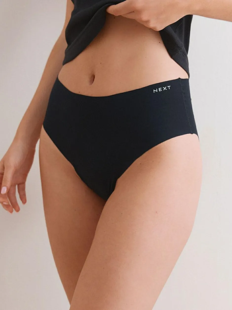 Next High Waist High Leg Cotton Rich No VPL Knickers 3 Pack Black Sale