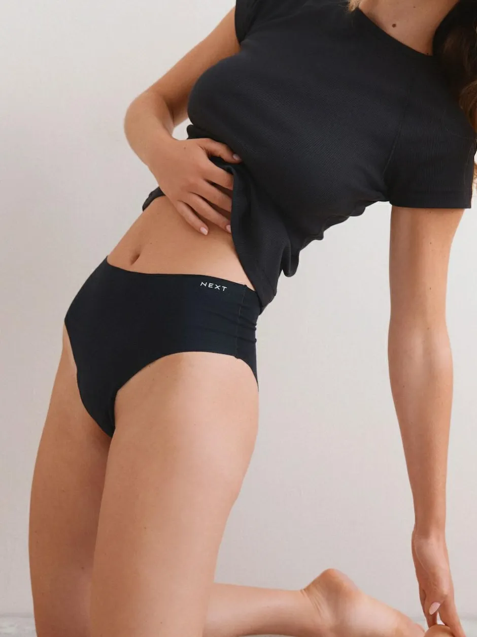 Next High Waist High Leg Cotton Rich No VPL Knickers 3 Pack Black Sale