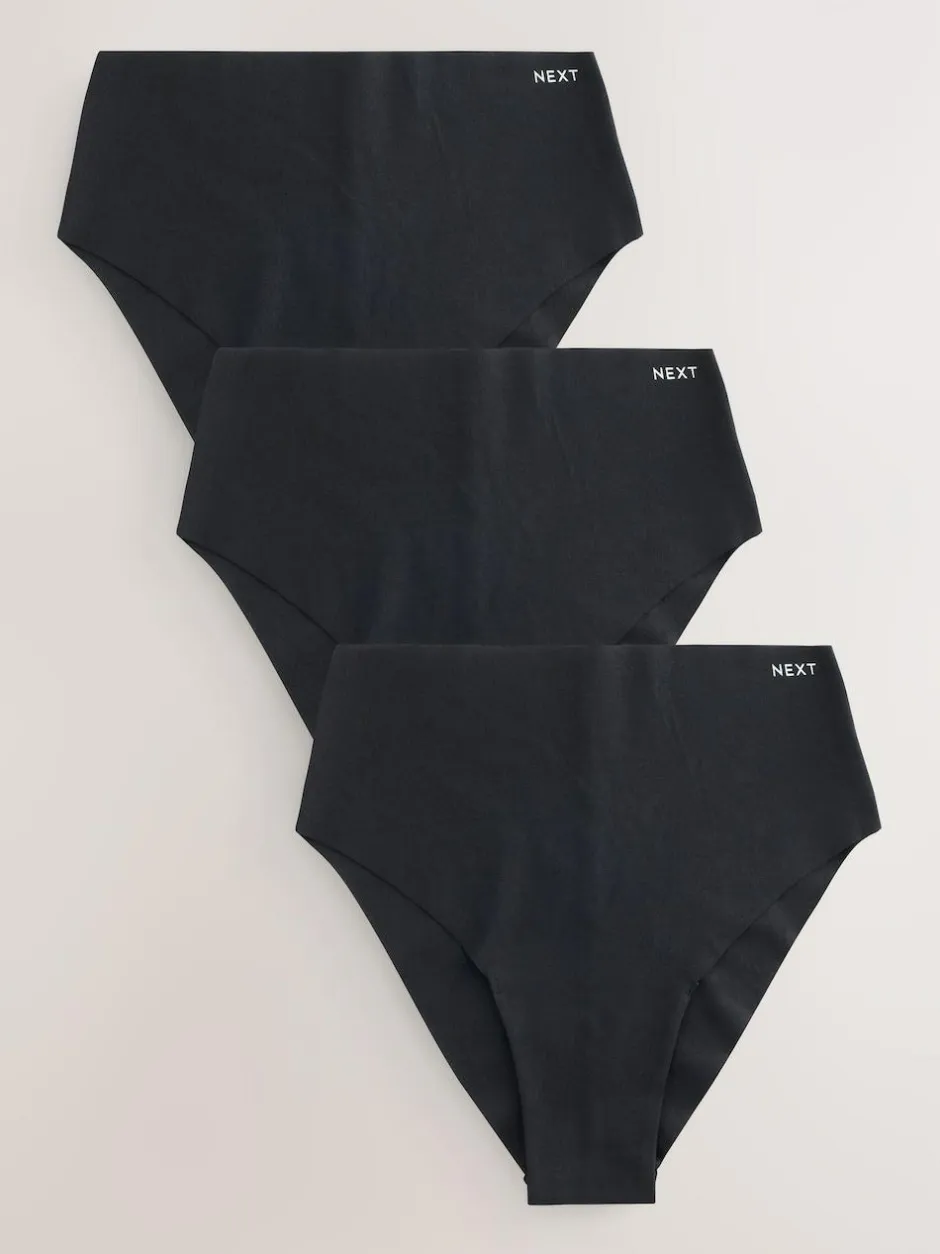 Next High Waist High Leg Cotton Rich No VPL Knickers 3 Pack Black Sale