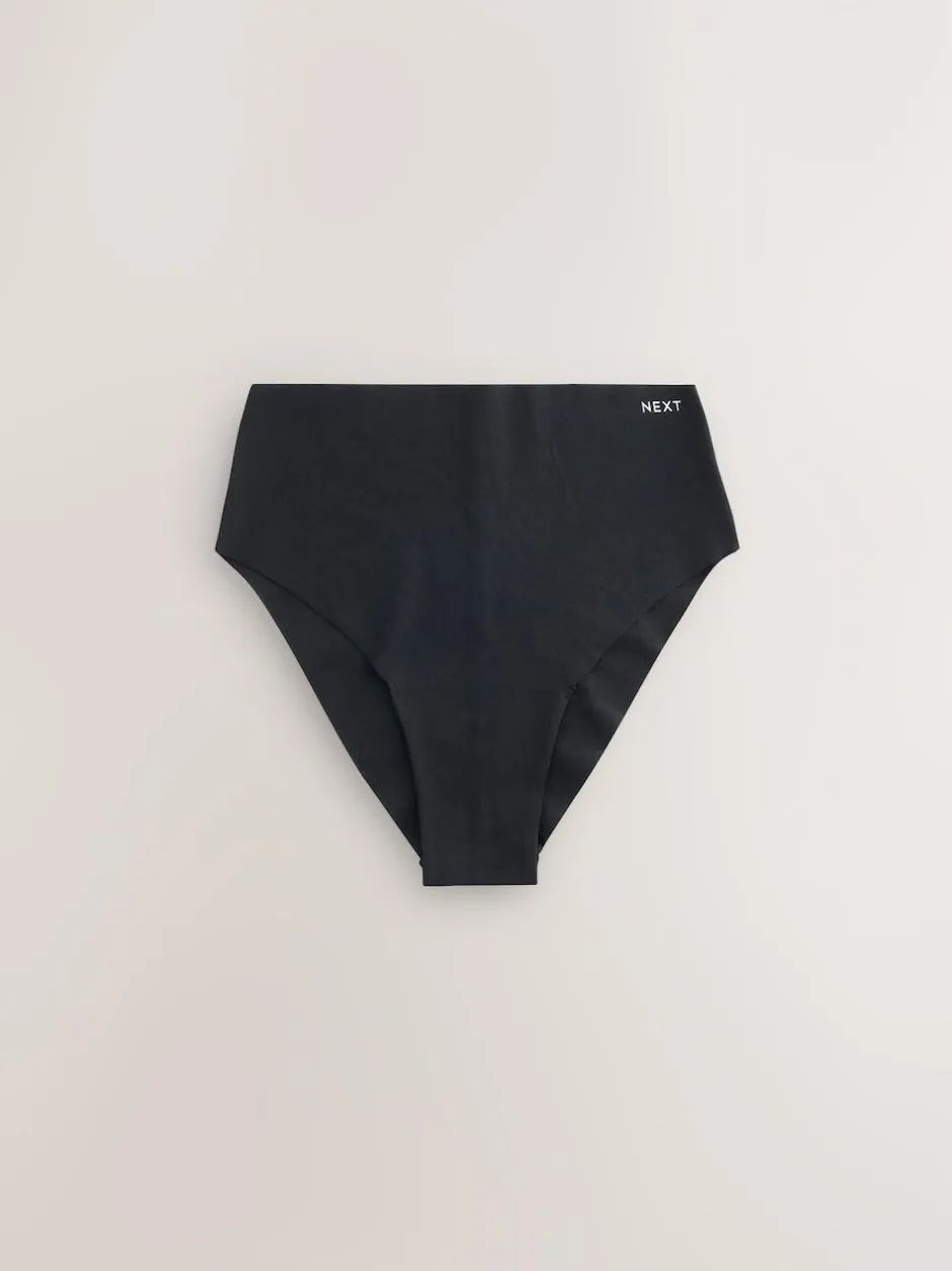 Next High Waist High Leg Cotton Rich No VPL Knickers 3 Pack Black Sale