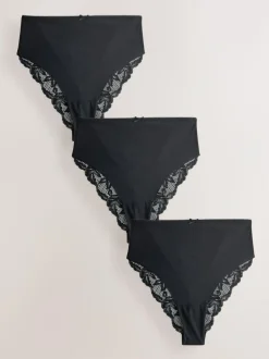 Next Black High Waist High Leg No VPL Lace Back Briefs 3 Pack Clearance