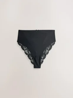 Next Black High Waist High Leg No VPL Lace Back Briefs 3 Pack Clearance