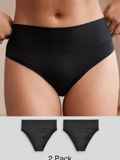Next High Waist High Leg Ultimate Comfort Knickers 2 Pack Black Hot