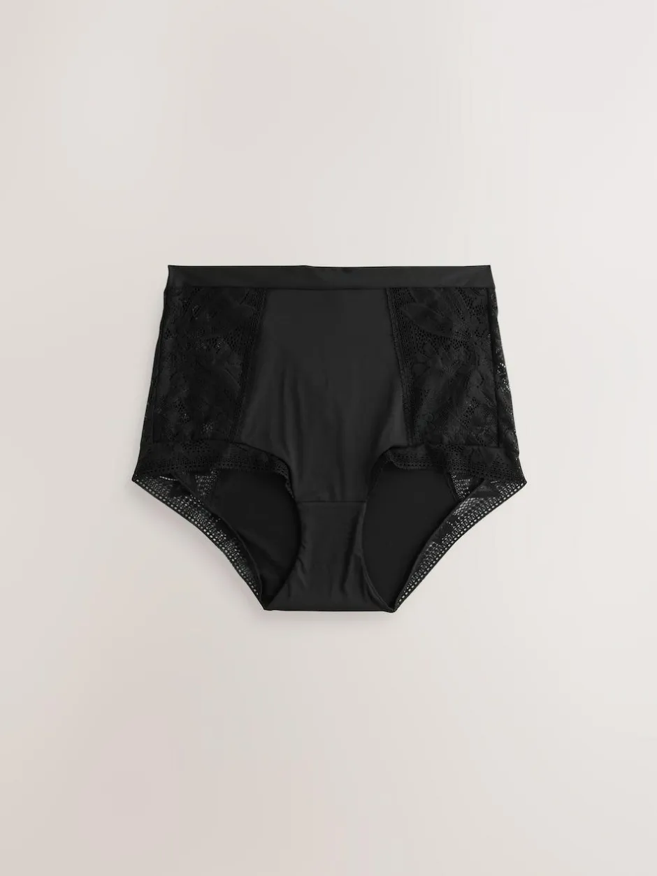 Next High Waist Lace & Microfibre Knickers 2 Pack Black Clearance