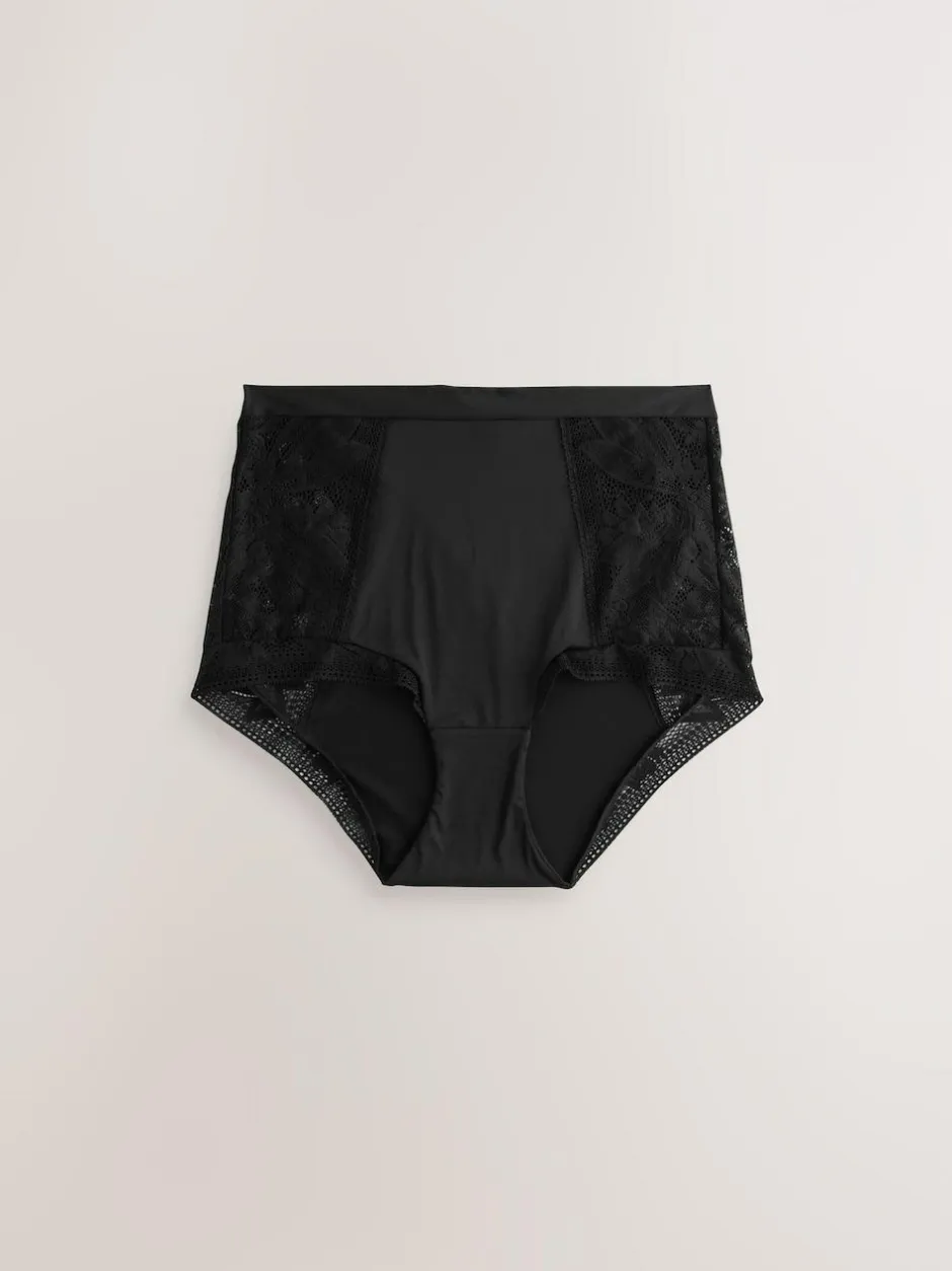 Next High Waist Lace & Microfibre Knickers 2 Pack Black Clearance
