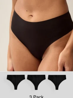 Next High Waisted Thong No VPL Comfort Knickers 3 Pack Black Sale