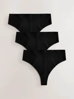 Next High Waisted Thong No VPL Comfort Knickers 3 Pack Black Sale