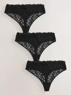 Next High Waisted Thong Lace Front NVPL Knickers 3 Pack Black Clearance