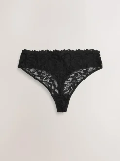 Next High Waisted Thong Lace Front NVPL Knickers 3 Pack Black Clearance