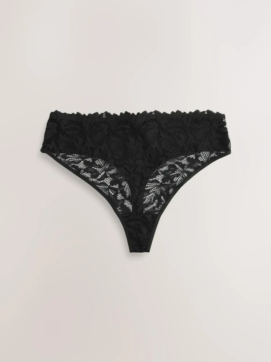 Next High Waisted Thong Lace Front NVPL Knickers 3 Pack Black Clearance