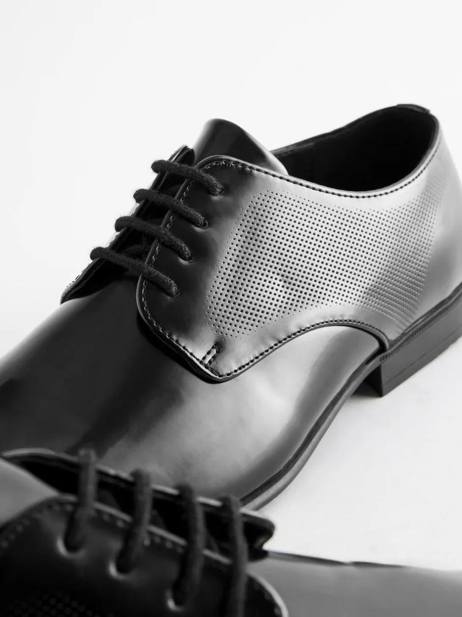 Next Black Hi-shine Derby Lace- Up Shoes New