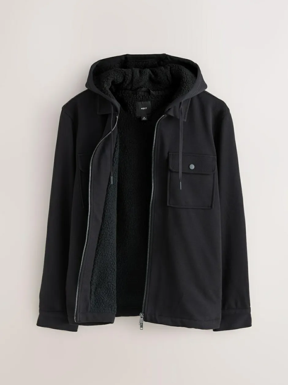 Next Hooded Borg Fleece Lined Shacket Black Outlet
