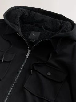 Next Hooded Borg Fleece Lined Shacket Black Outlet
