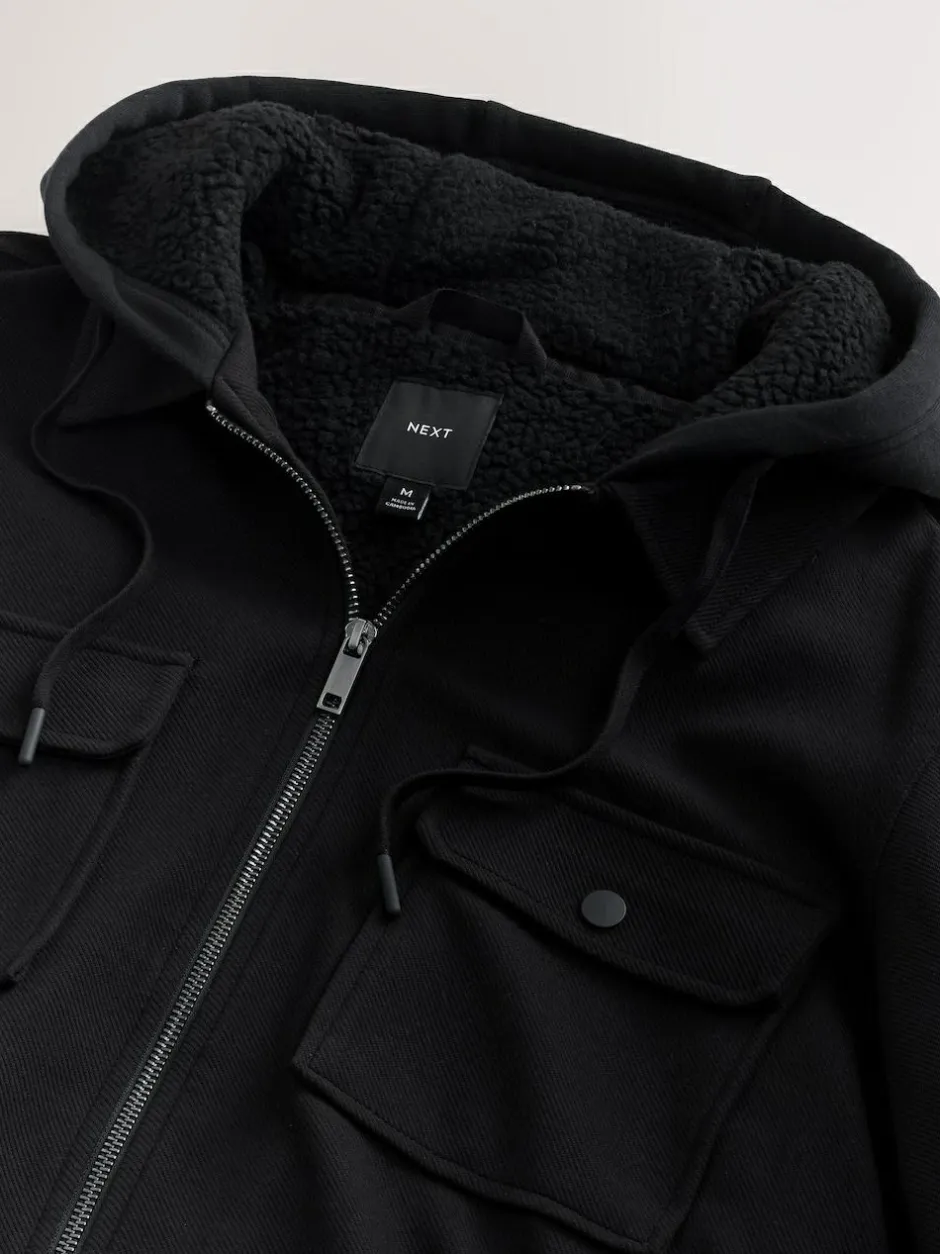 Next Hooded Borg Fleece Lined Shacket Black Outlet