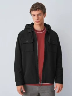 Next Hooded Borg Fleece Lined Shacket Black Outlet