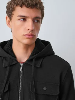 Next Hooded Borg Fleece Lined Shacket Black Outlet