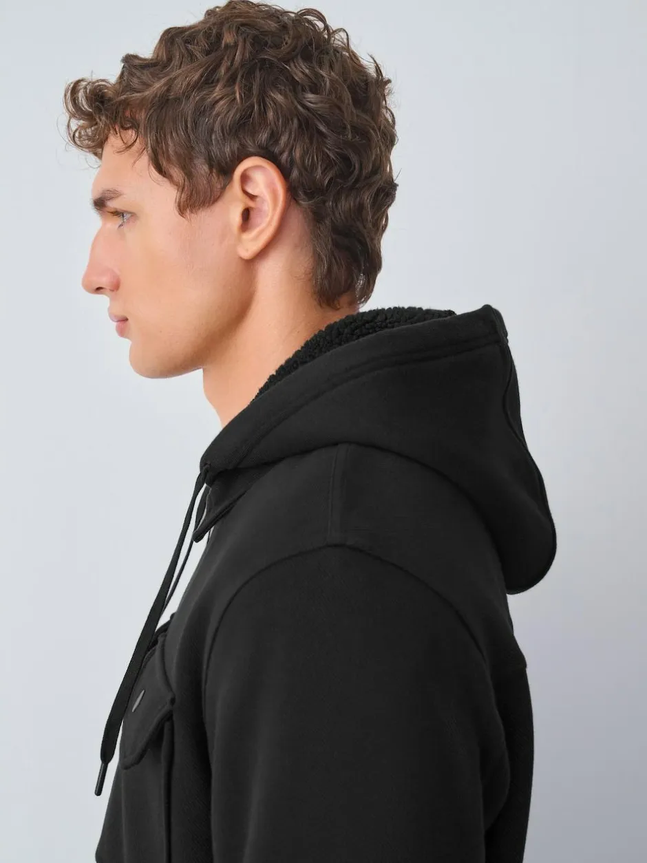 Next Hooded Borg Fleece Lined Shacket Black Outlet