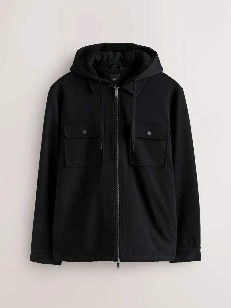 Next Hooded Borg Fleece Lined Shacket Black Outlet