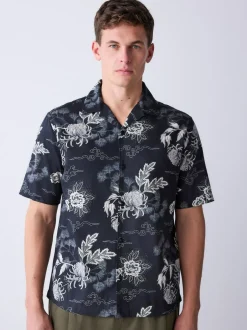 Next Black Japanese Style Print Short Sleeve Shirt Discount