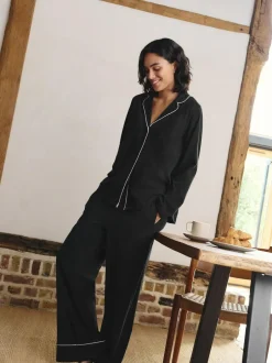 Next Jersey Button Through Pyjamas Black Best