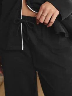 Next Jersey Button Through Pyjamas Black Best