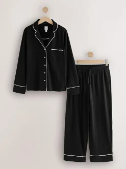 Next Jersey Button Through Pyjamas Black Best