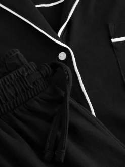 Next Jersey Button Through Pyjamas Black Best