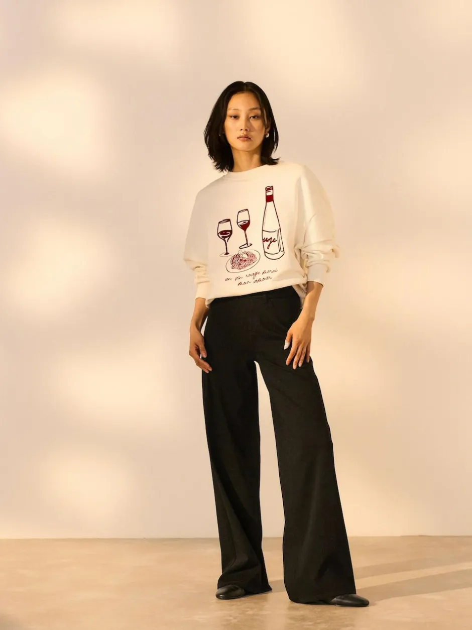 Next Jersey Denim Wide Leg Trousers Black Sale