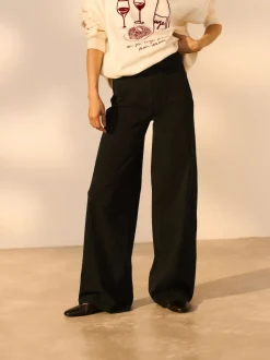 Next Jersey Denim Wide Leg Trousers Black Sale