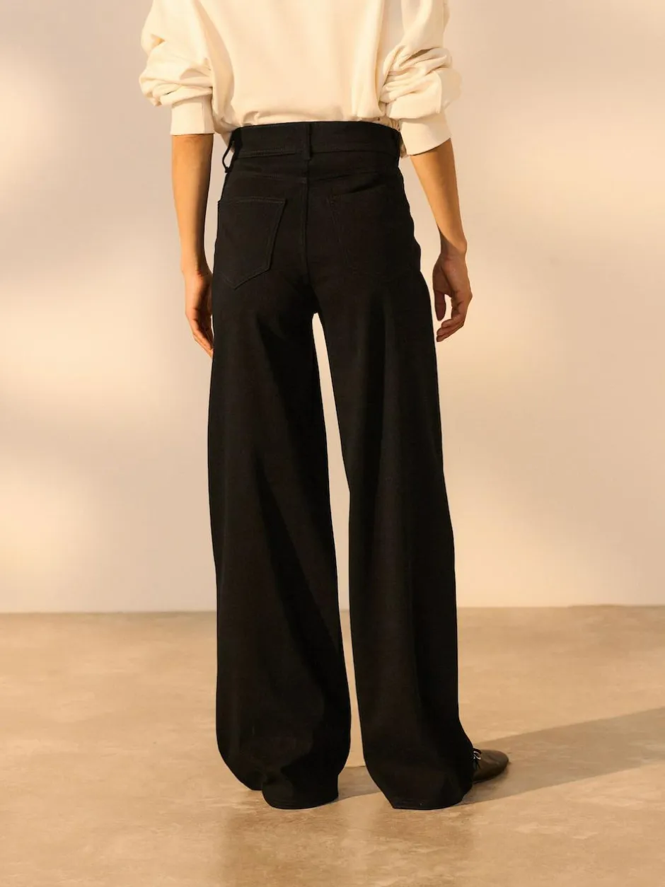 Next Jersey Denim Wide Leg Trousers Black Sale