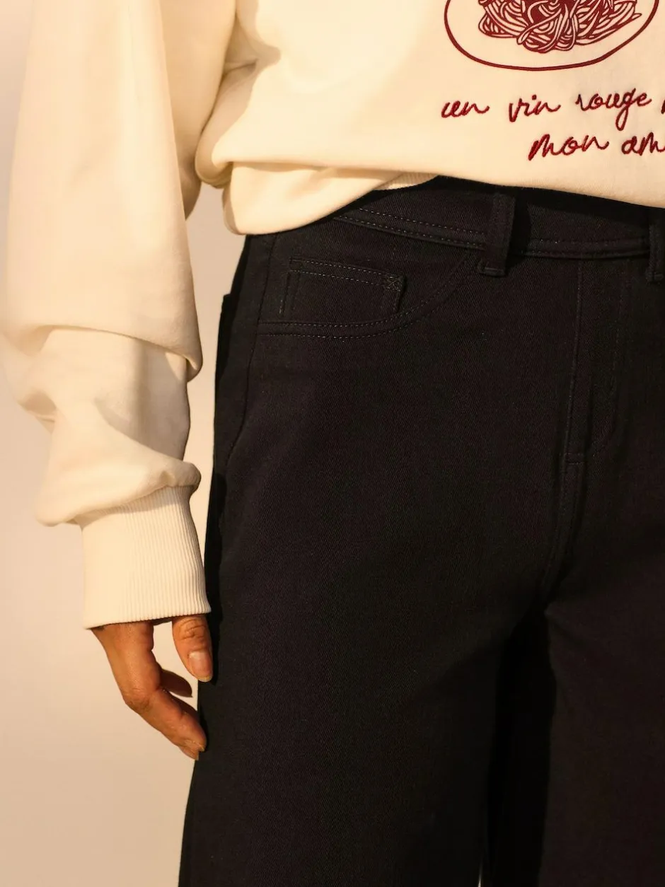 Next Jersey Denim Wide Leg Trousers Black Sale