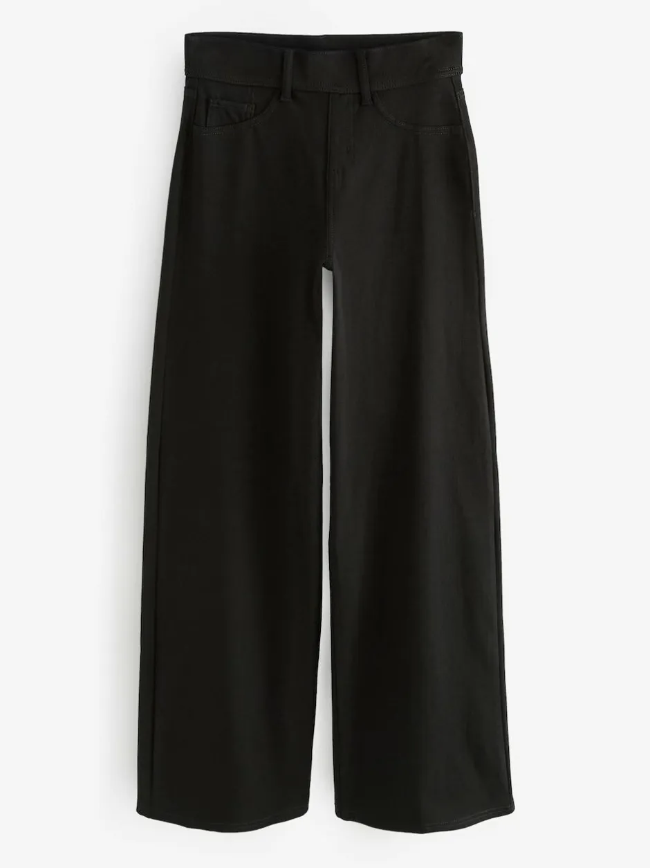 Next Jersey Denim Wide Leg Trousers Black Sale