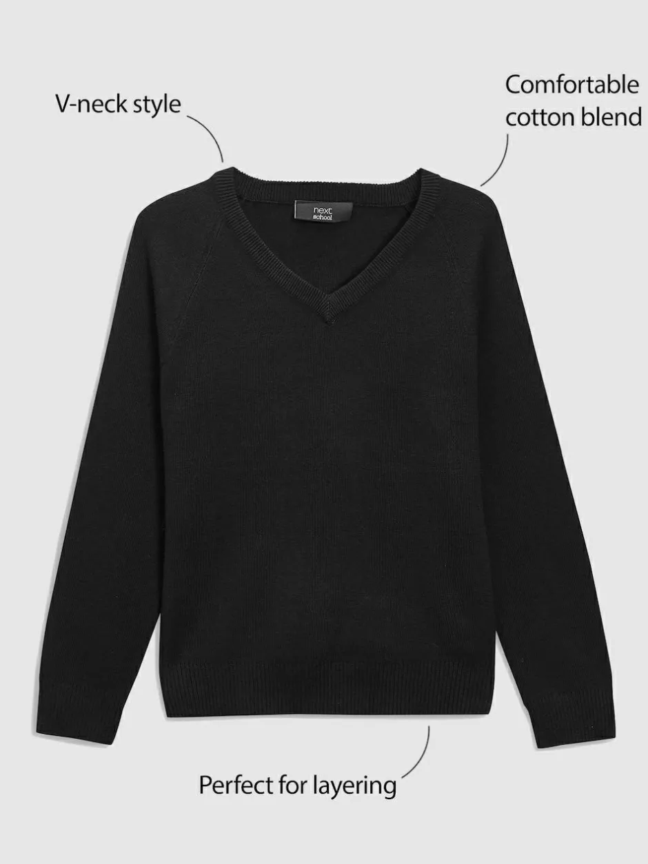 Next Black. Knitted V-Neck School Jumper (3-16yrs)