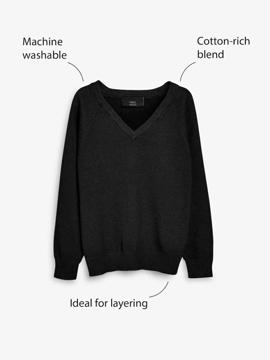 Next Black. Knitted V-Neck School Jumper (3-16yrs)