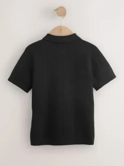 Next Knitted Zip Neck Polo Shirt (3-16yrs) Black Hot