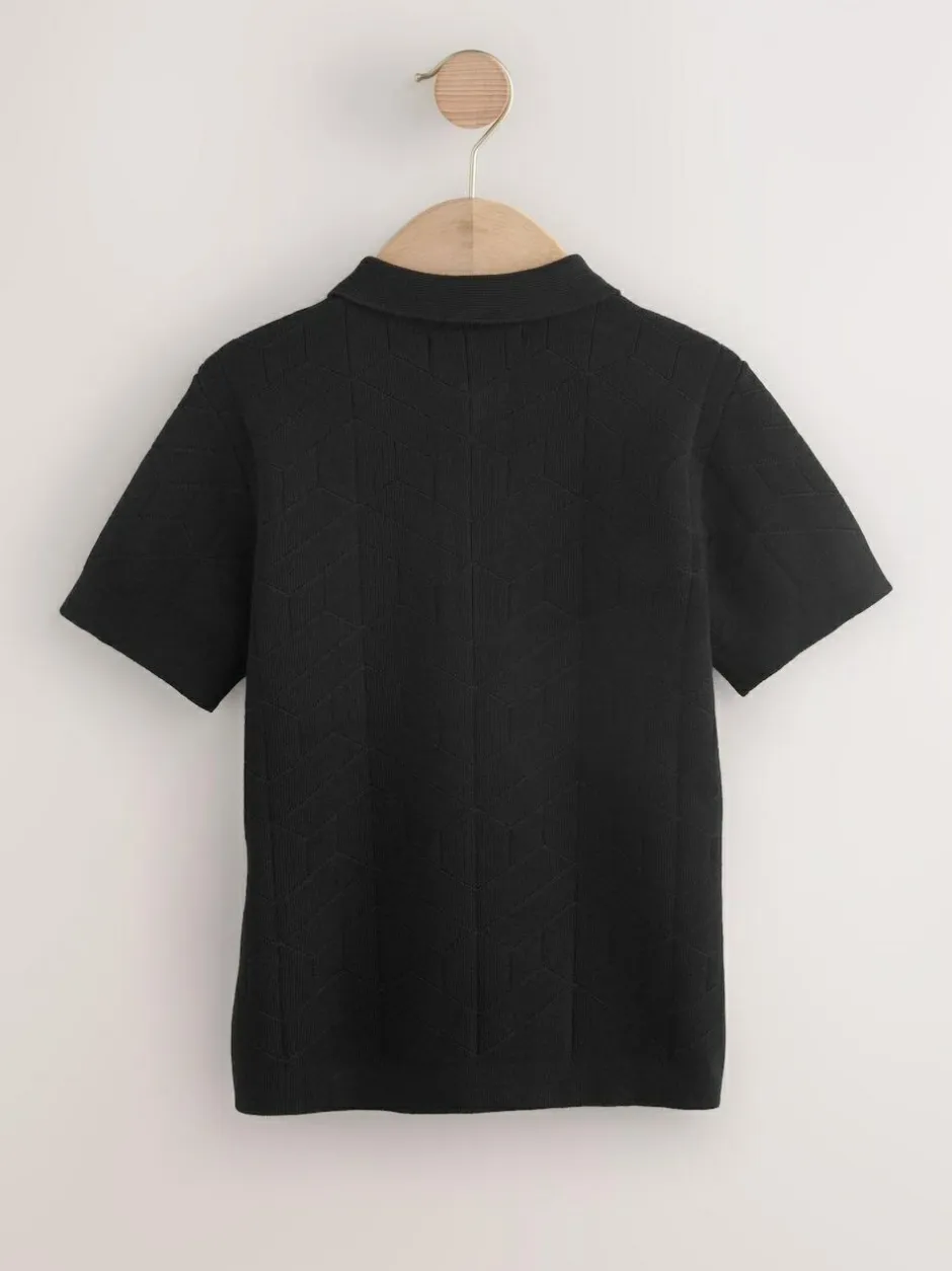 Next Knitted Zip Neck Polo Shirt (3-16yrs) Black Hot