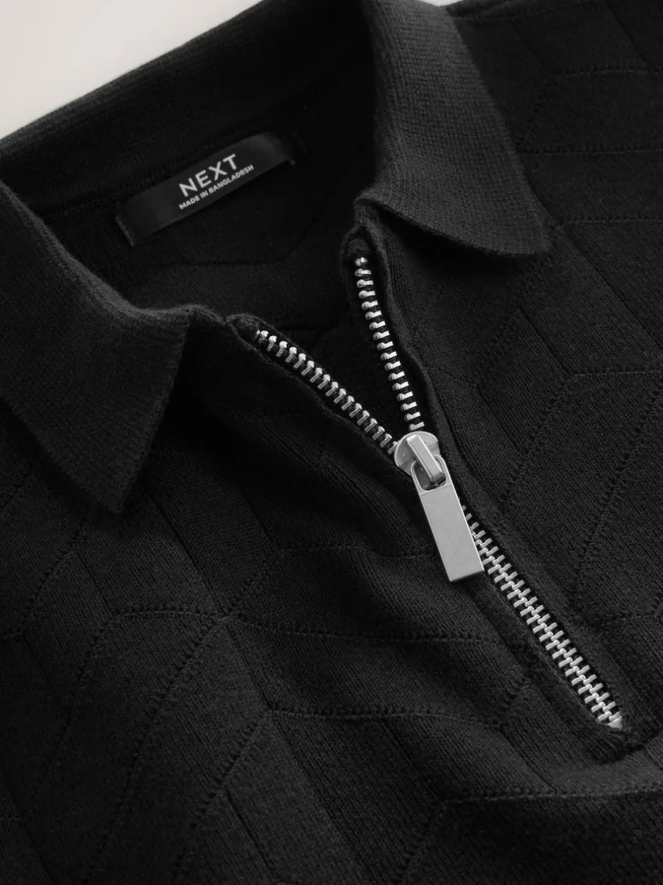 Next Knitted Zip Neck Polo Shirt (3-16yrs) Black Hot