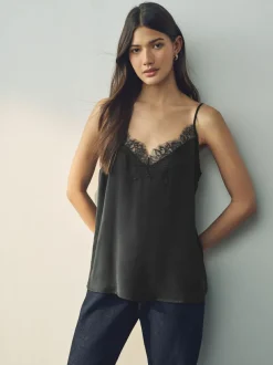 Next Black Lace Trim Strappy Cami Top Online