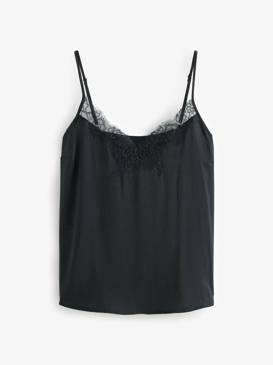 Next Black Lace Trim Strappy Cami Top Online