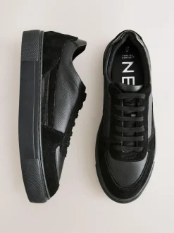 Next Black Leather Chunky Panel Detail Lace Up Trainers Online