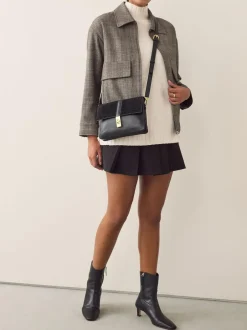 Next Leather Croc Effect Cross-Body Bag Black New