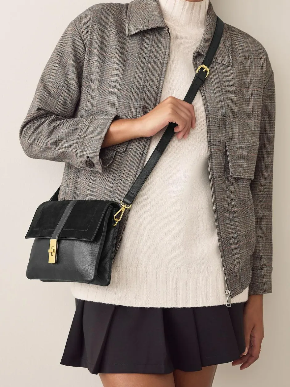 Next Leather Croc Effect Cross-Body Bag Black New