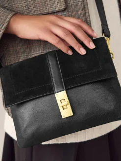 Next Leather Croc Effect Cross-Body Bag Black New