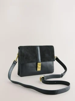 Next Leather Croc Effect Cross-Body Bag Black New