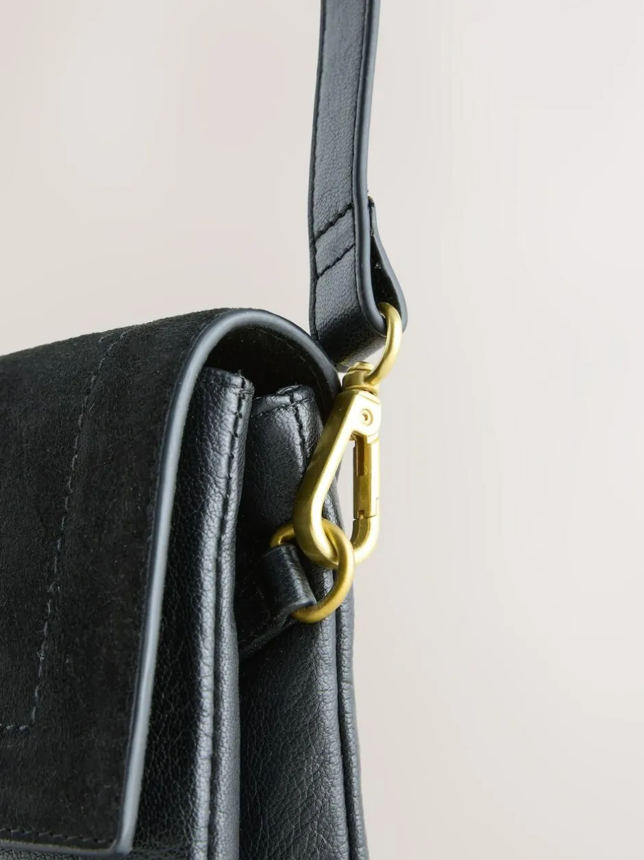 Next Leather Croc Effect Cross-Body Bag Black New