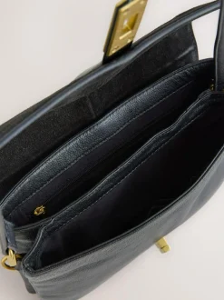 Next Leather Croc Effect Cross-Body Bag Black New