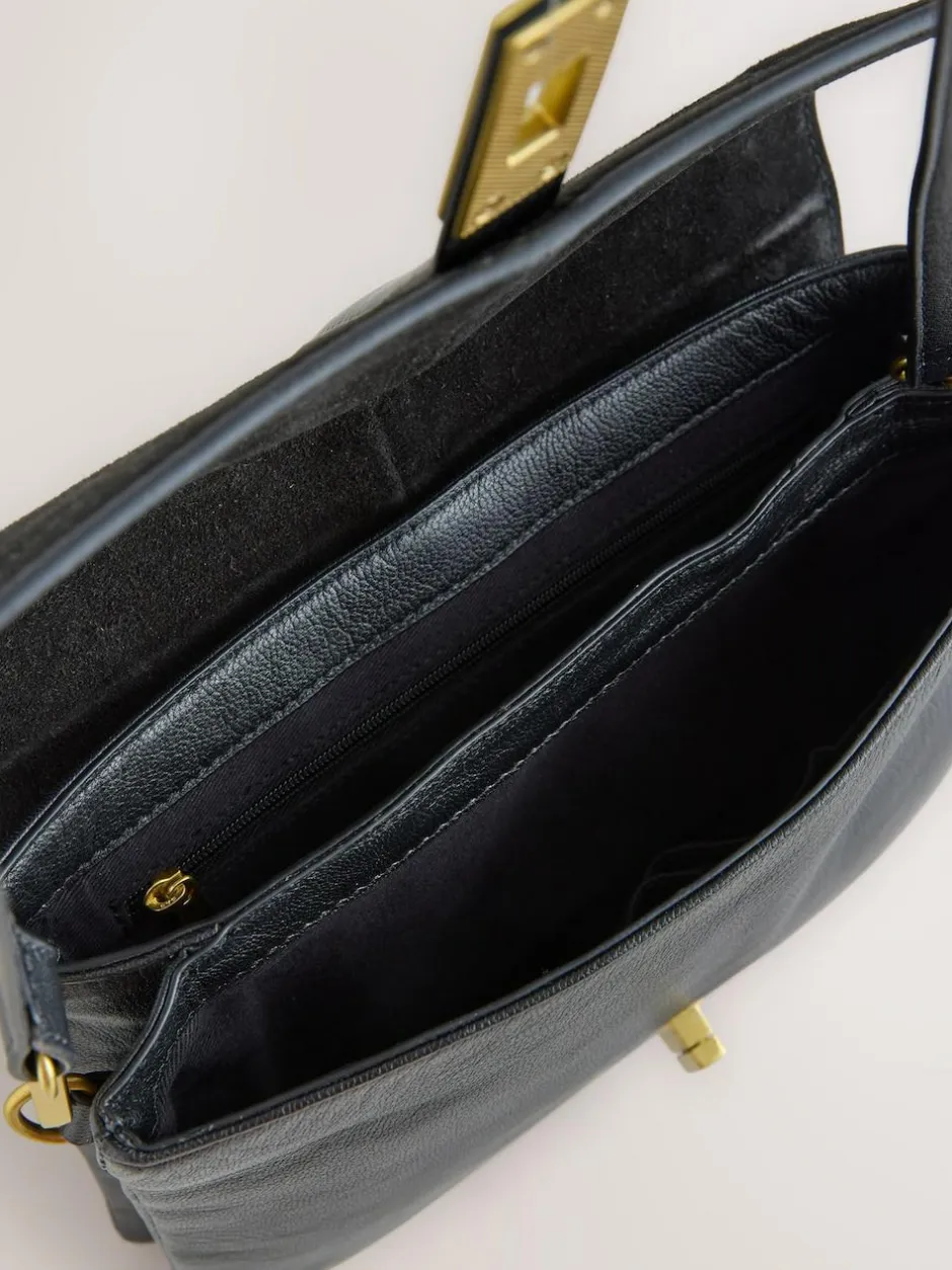 Next Leather Croc Effect Cross-Body Bag Black New