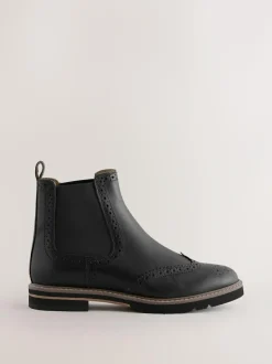 Next Forever Comfort® Brogue Detail Chelsea Boots Black Leather Best
