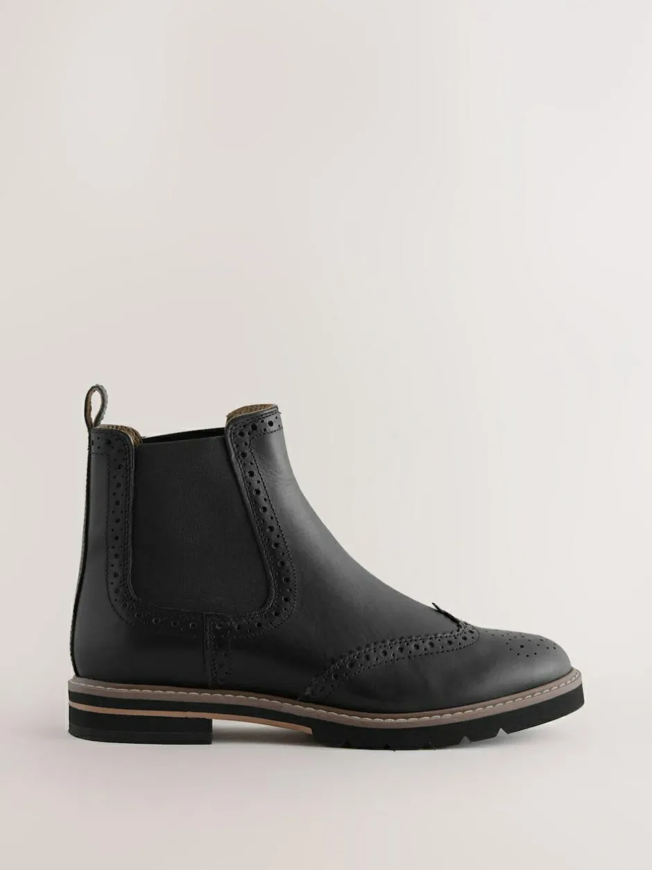 Next Forever Comfort® Brogue Detail Chelsea Boots Black Leather Best