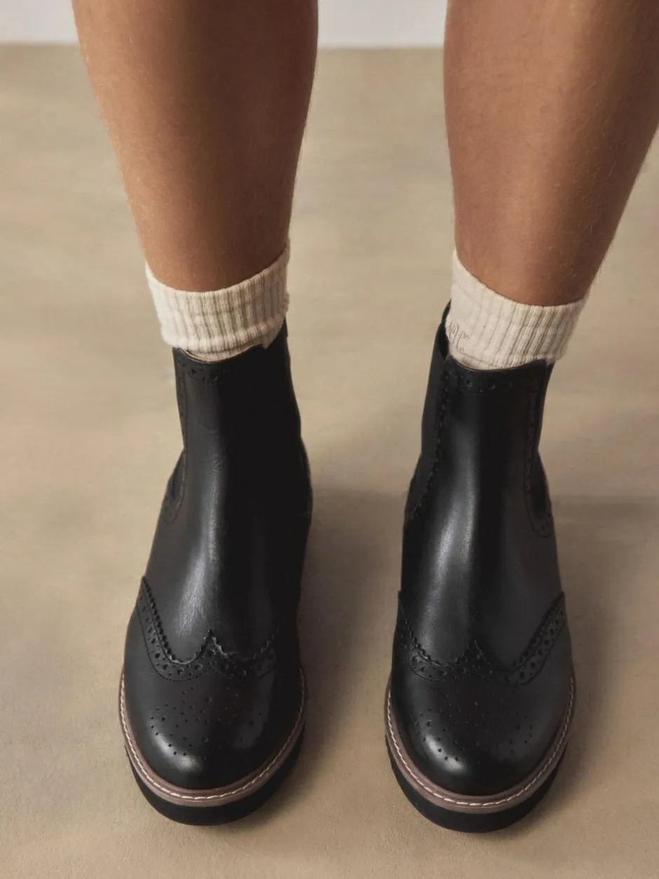 Next Forever Comfort® Brogue Detail Chelsea Boots Black Leather Best